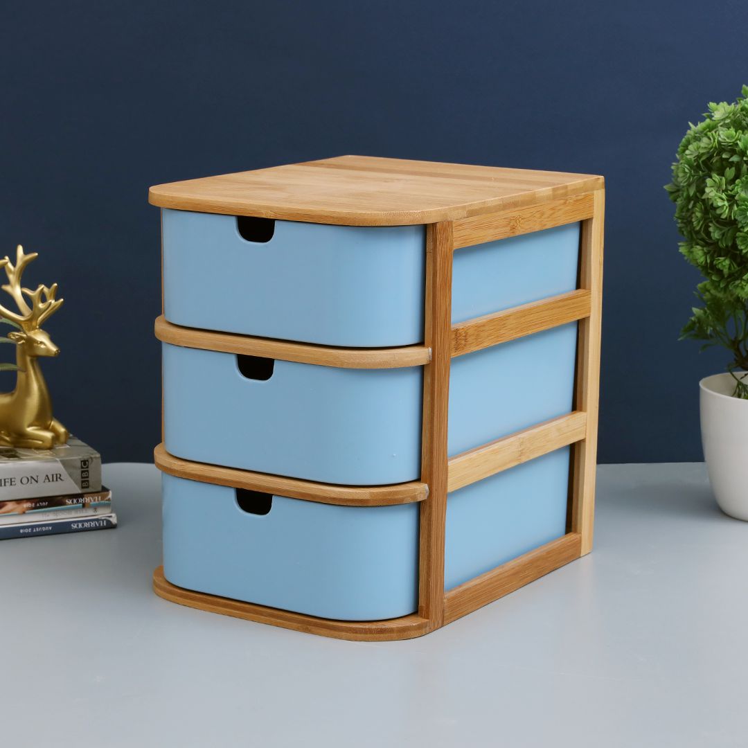 3 Drawers Bamboo Wood Storage Box