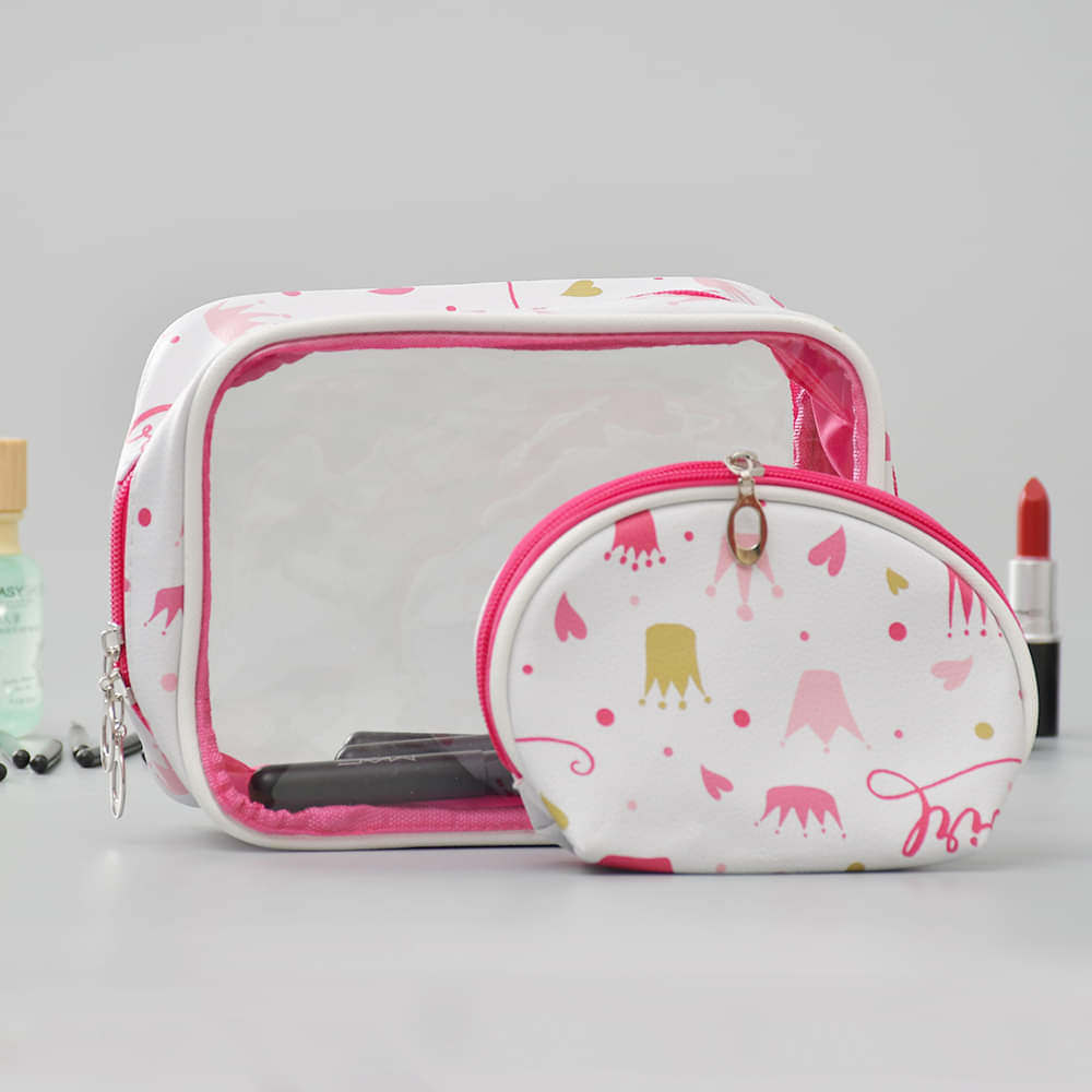 Crown Print Design Cosmetics Mini Travel Bag- 2 Pcs