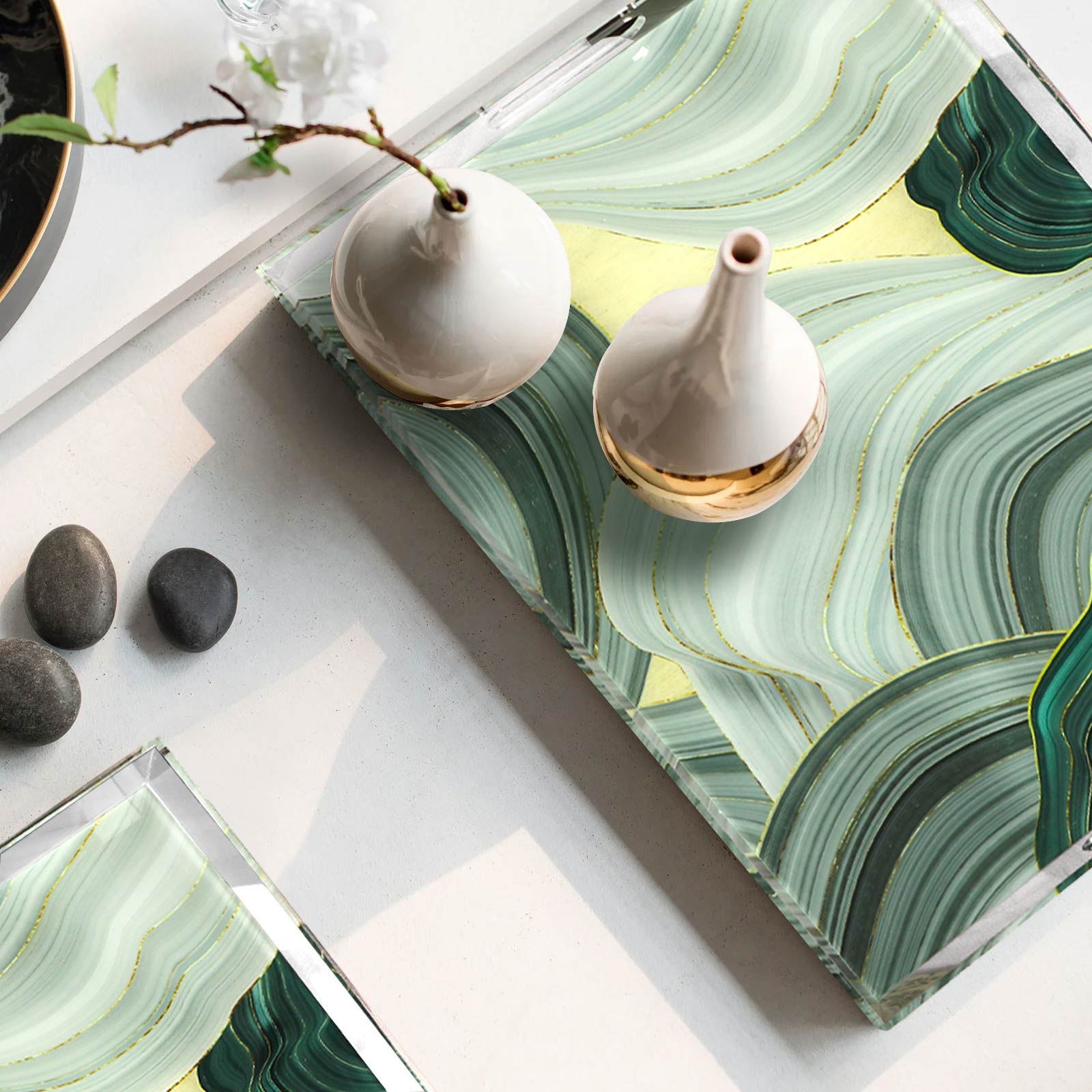 Pair of Abstract Art Acrylic Serving Tray