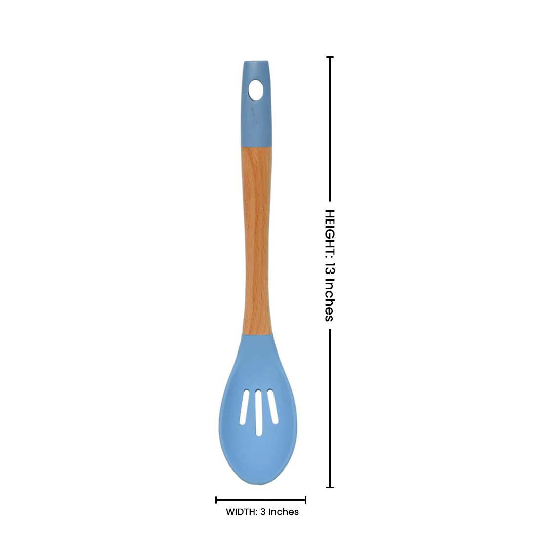 Bamboo Wood Silicone Slotted Serving Spoon