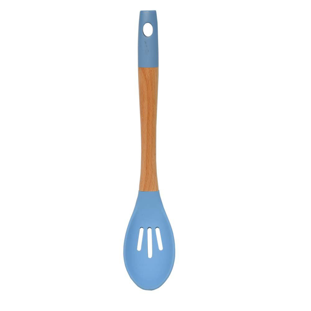 Bamboo Wood Silicone Slotted Serving Spoon
