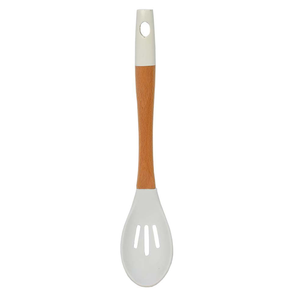 Bamboo Wood Silicone Slotted Serving Spoon