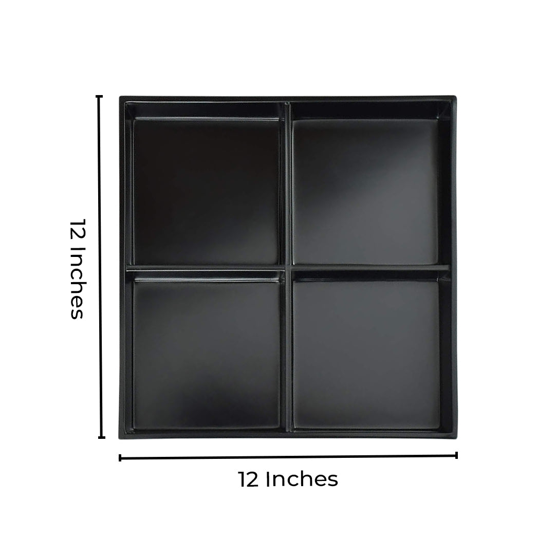 Black Tetra-Section Melamine Serving Plate