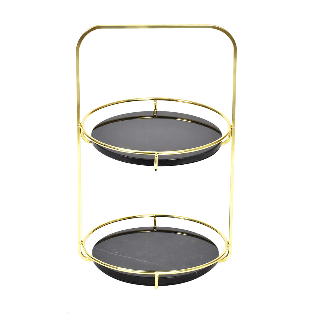 Nordic Black 2 Tier Round Marble Serving Tray