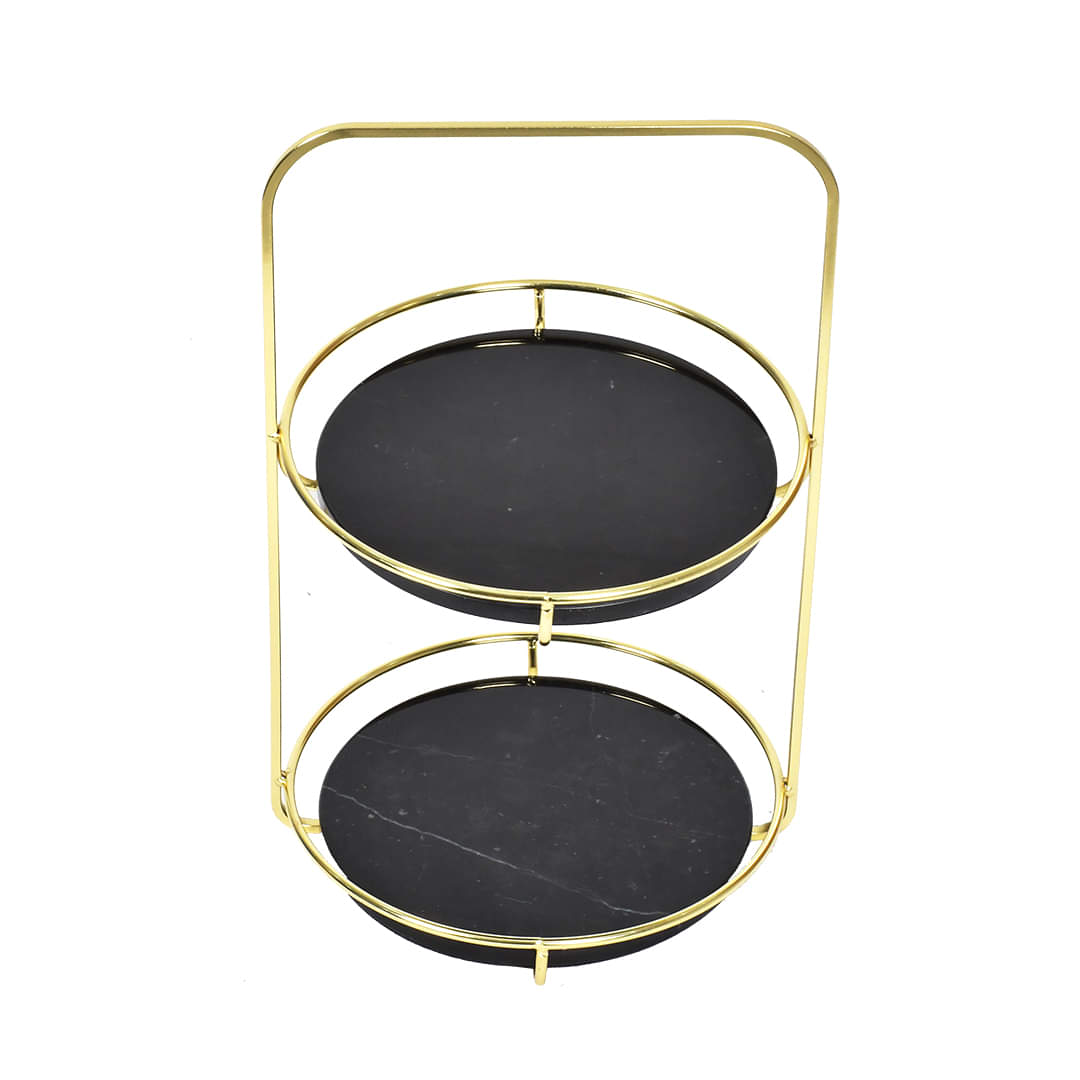 Nordic Black 2 Tier Round Marble Serving Tray