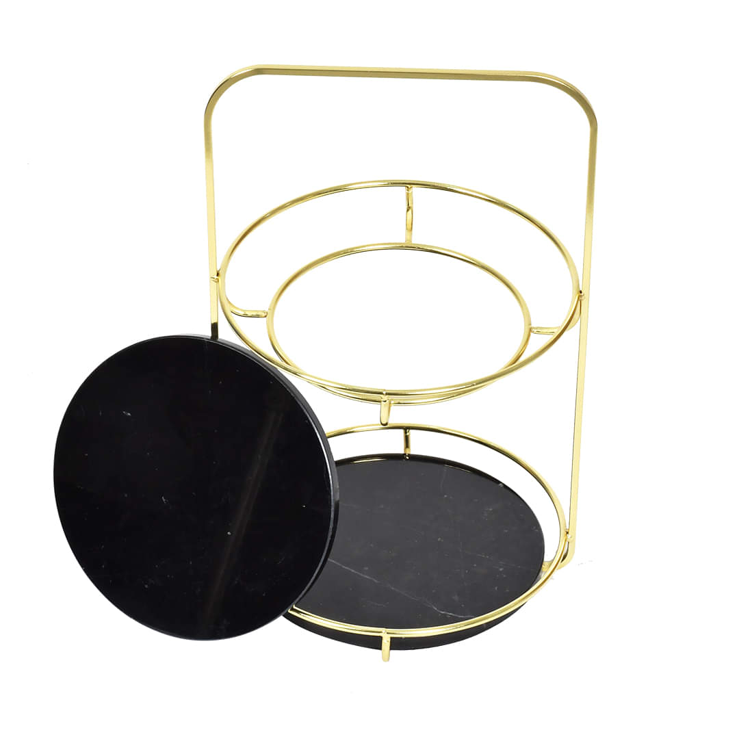 Nordic Black 2 Tier Round Marble Serving Tray