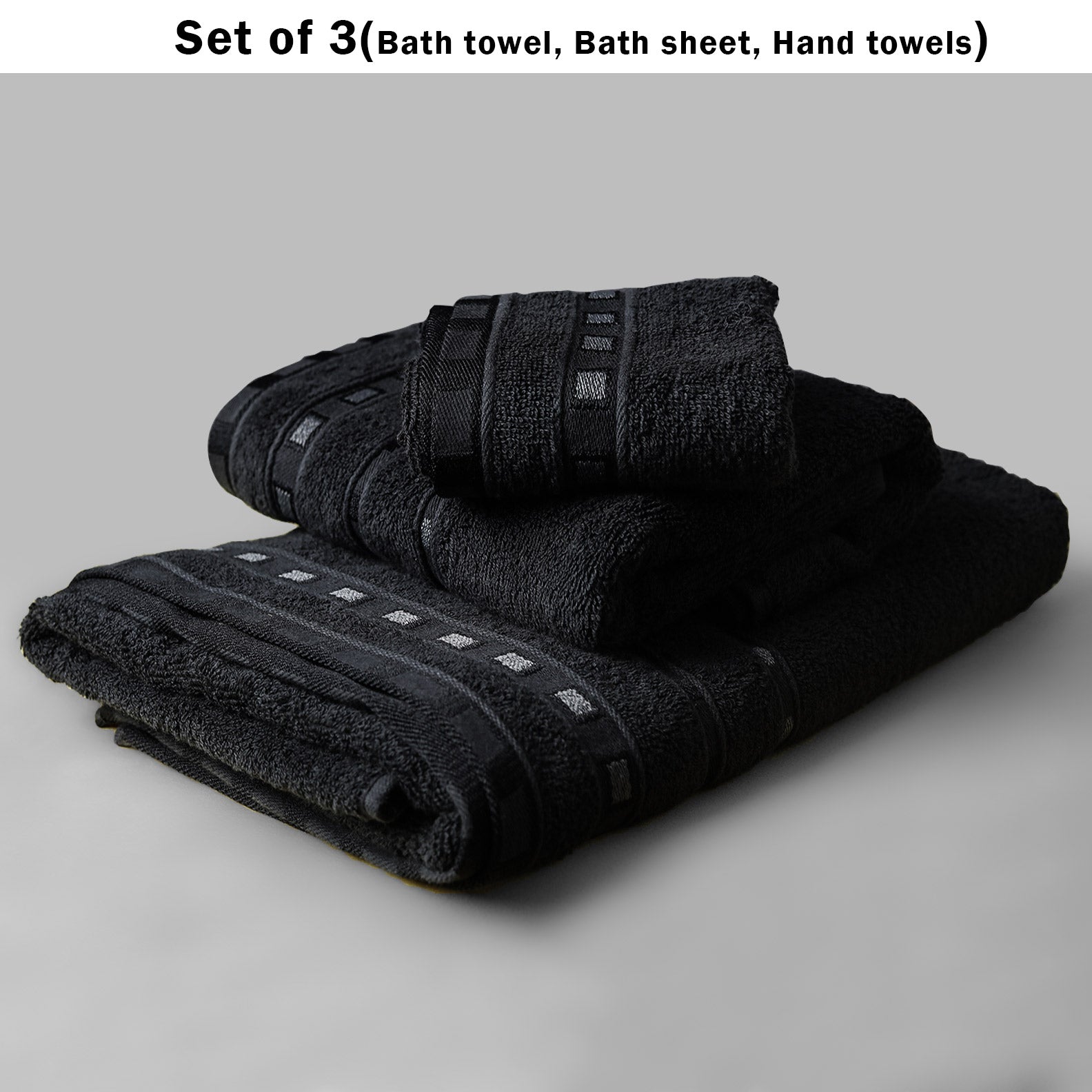 Black Embroidered Towel (Set Of 3)