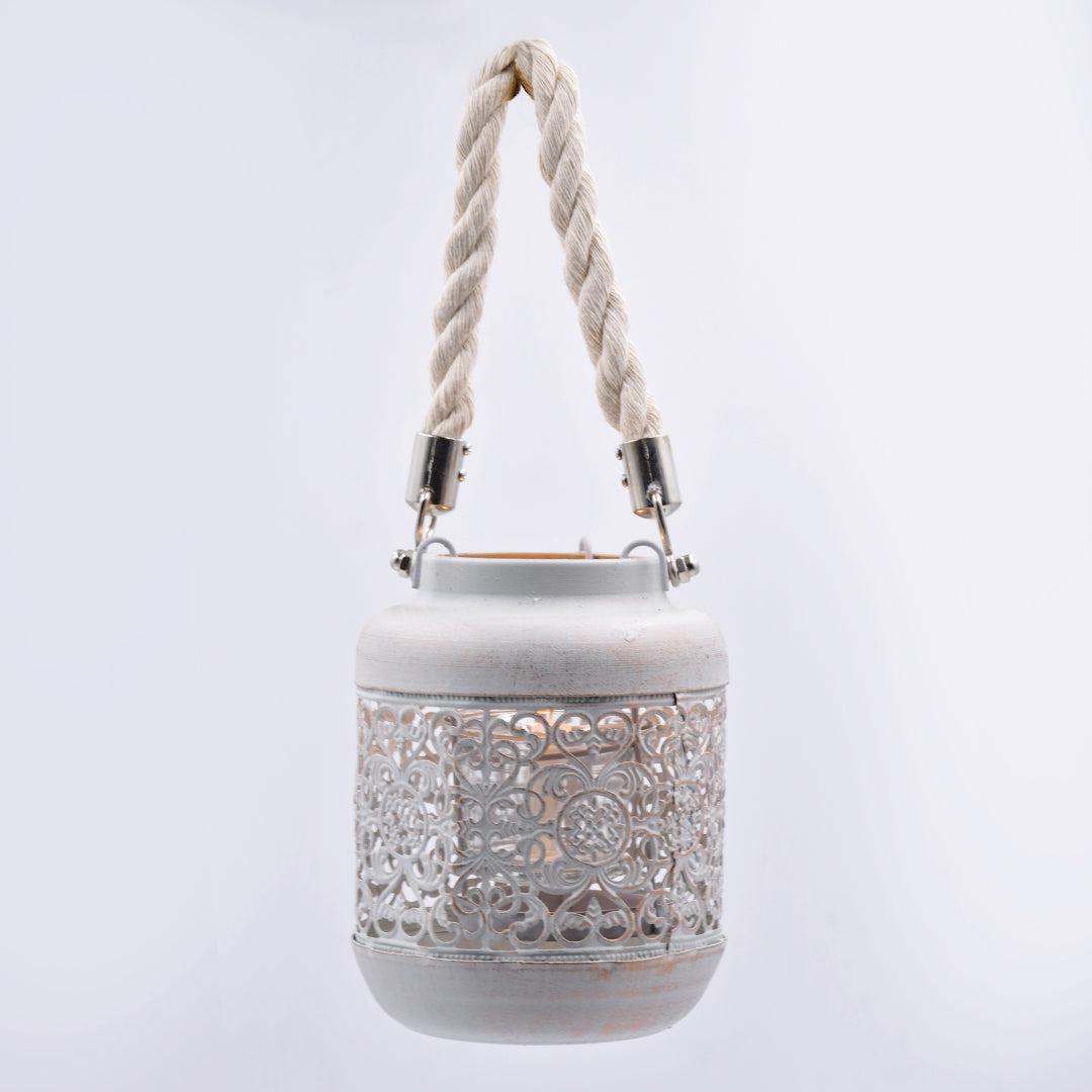 Candle Stand Metallic Mesh White Rope