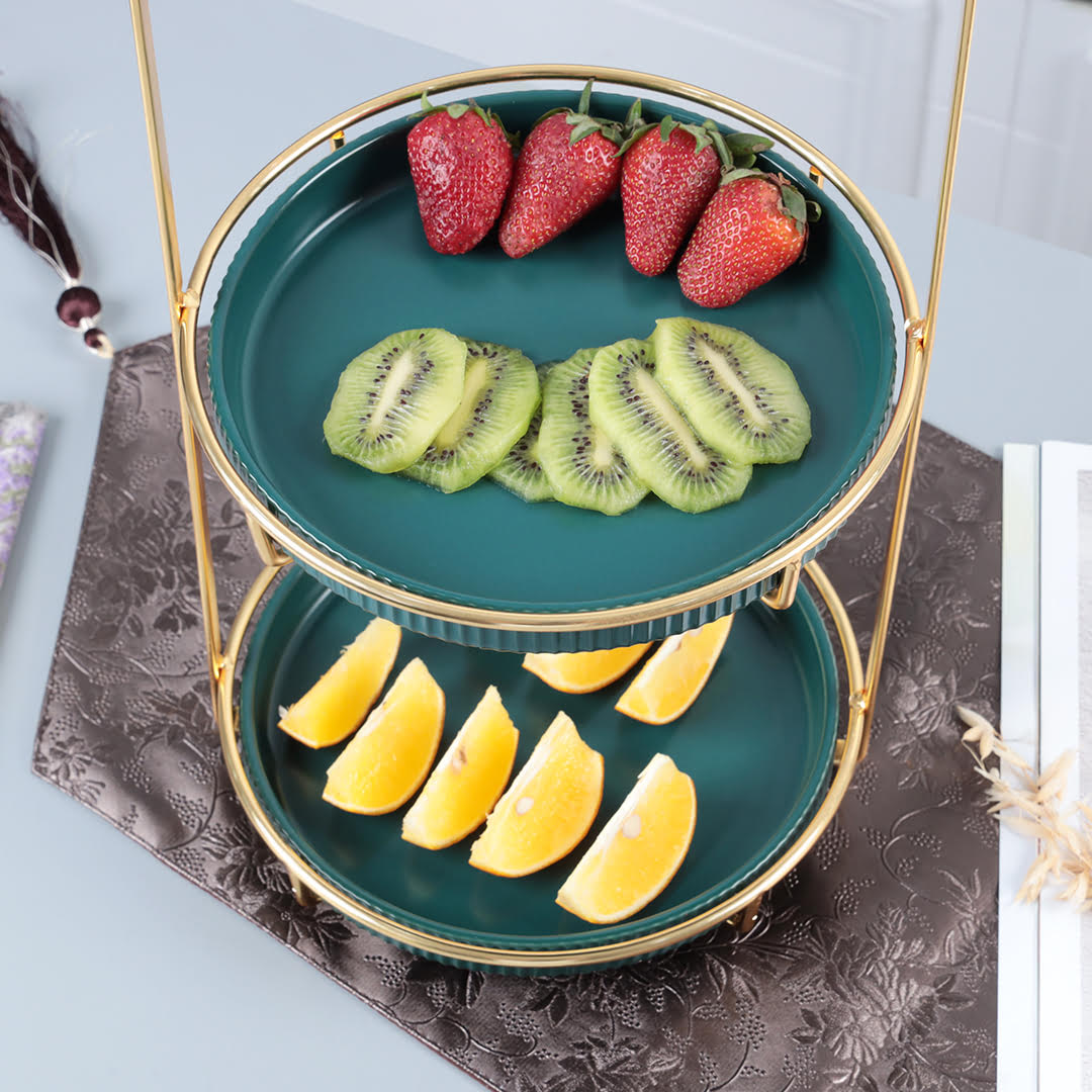 Nordic Style Green 2 Tier Round Marble Serving Tray