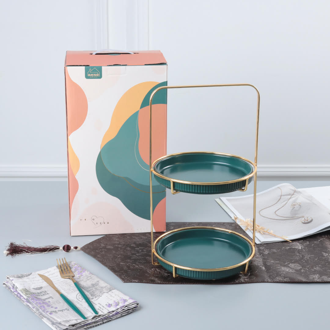 Nordic Style Green 2 Tier Round Marble Serving Tray