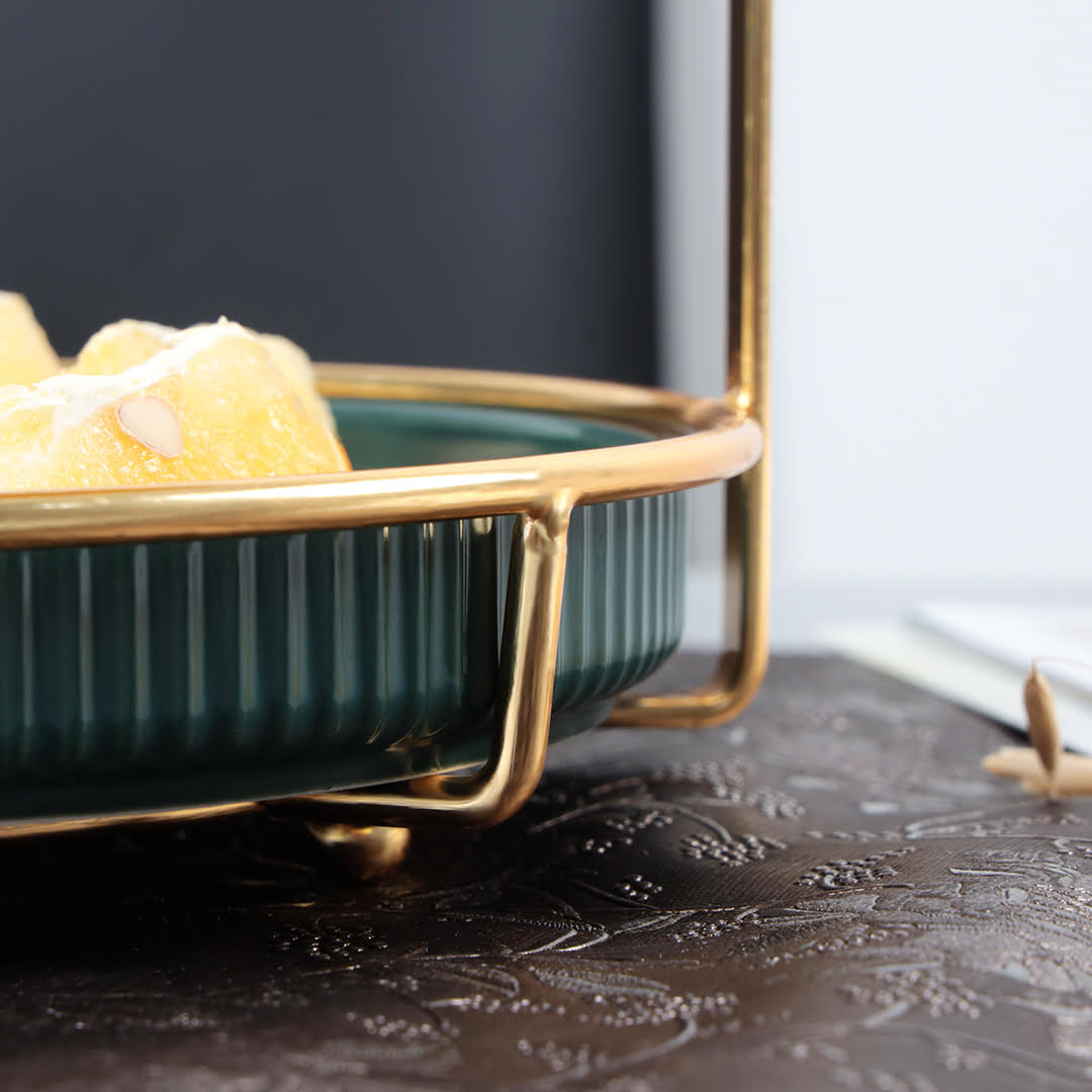 Nordic Style Yellow & Green 2 Tier Round Marble Serving Tray