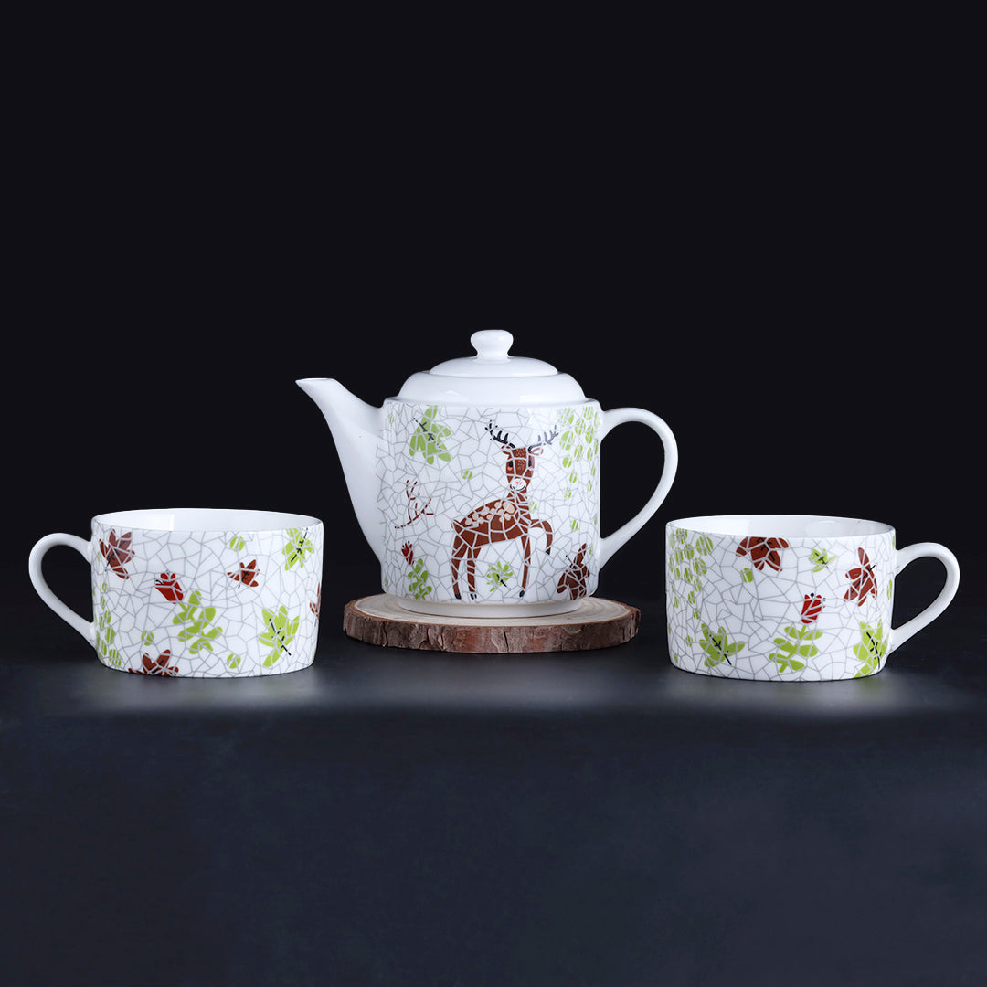 Spotty Deer Design Ceramic Tea Pot Set 3- PCS