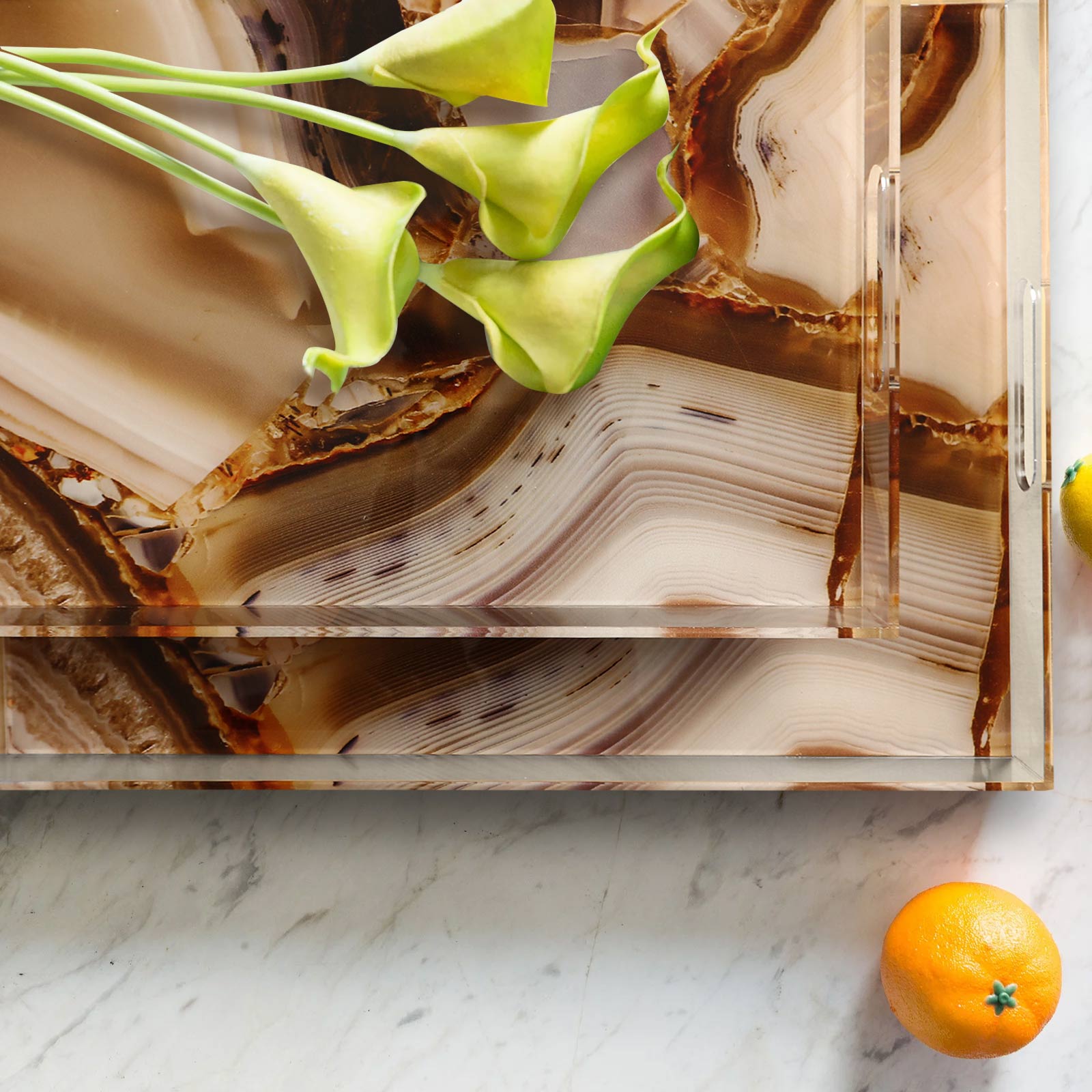 Pair of Elegant Pattern Modern Acrylic Serving Tray