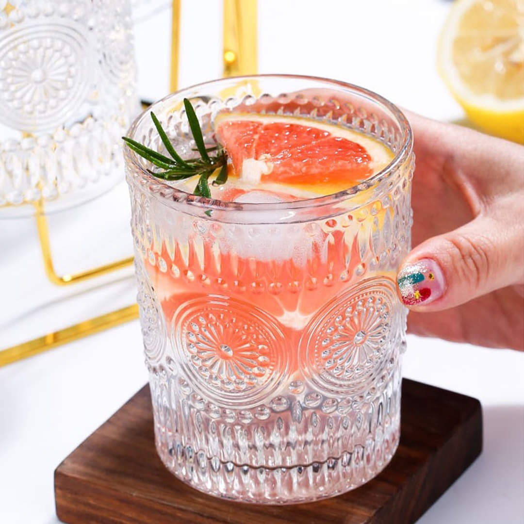 Embossed Floral Drinking Glass