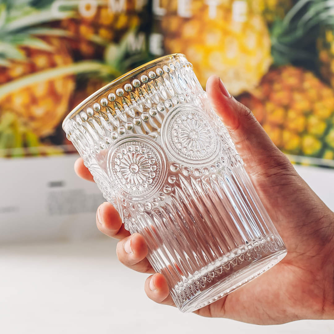 Embossed Floral Drinking Glass