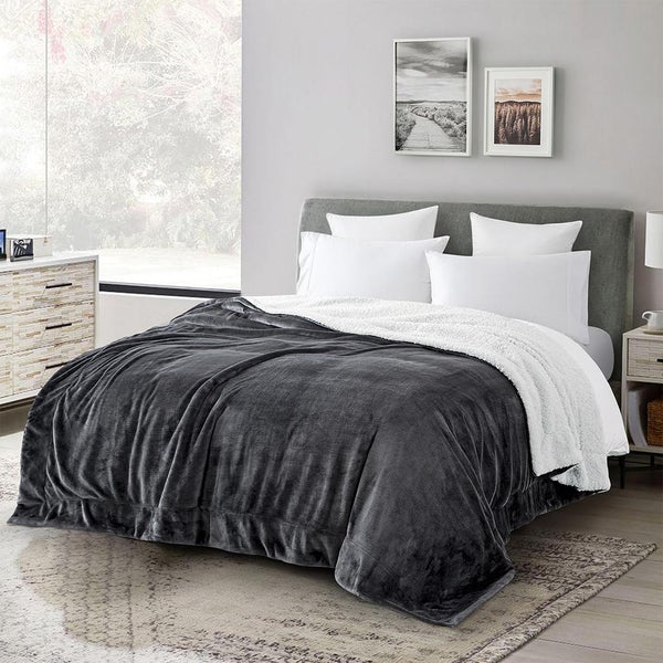 Ultra Soft Sherpa Throw Blanket - Grey