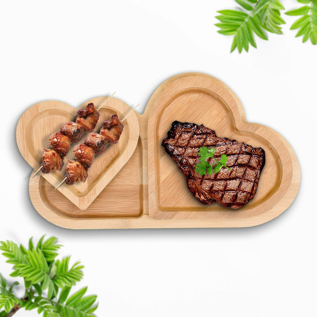 Heart Shape Bamboo Snack Plate Pack