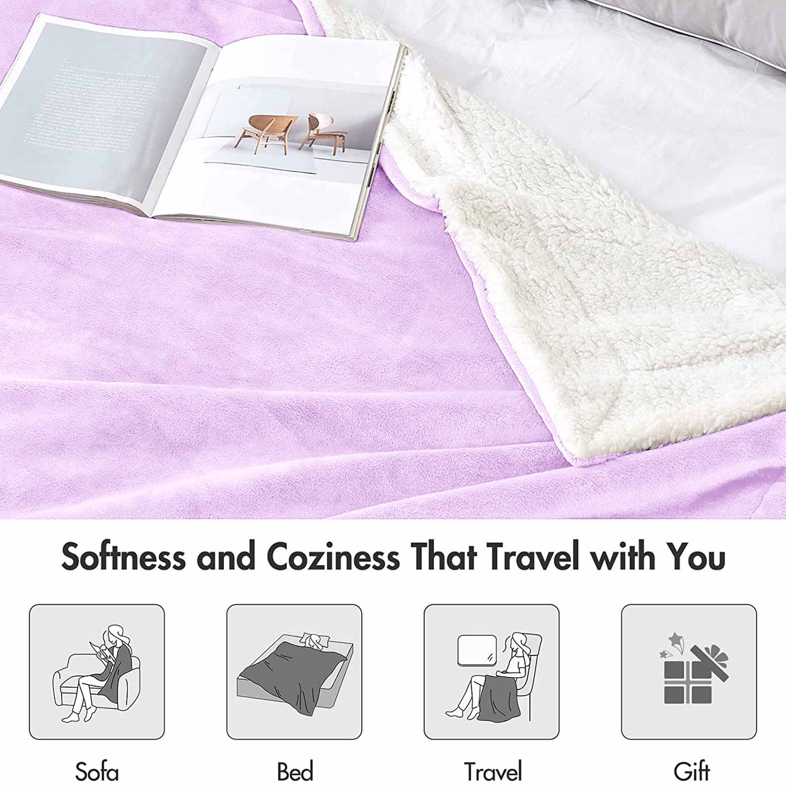 Ultra Soft Sherpa Throw Blanket - Lilac