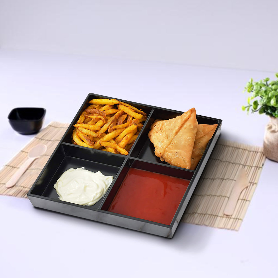 Black Tetra-Section Melamine Serving Plate