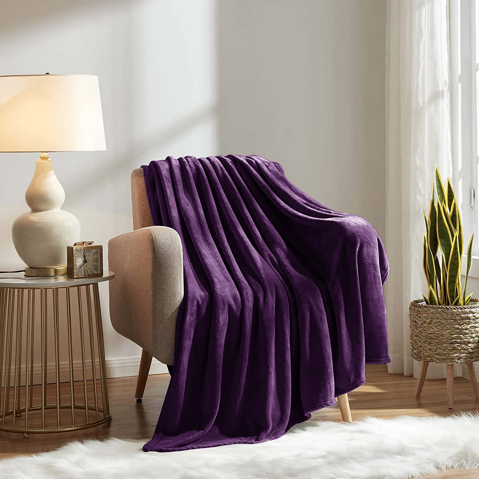 Fluffy Mink Fleece Throw Blanket- Plum