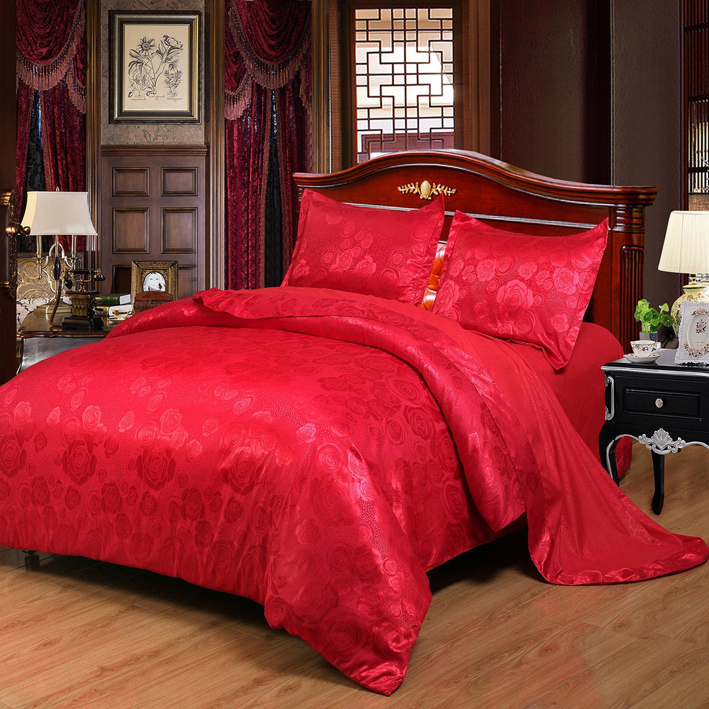 4-Pcs Tom Glamour jacquard Red Duvet Set