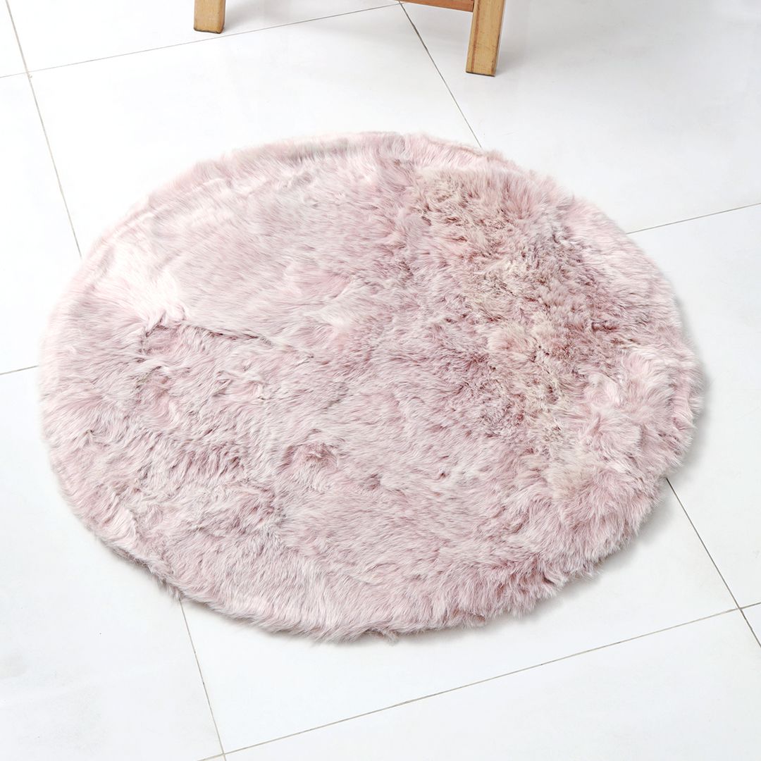 Non-Shedding Round Pink Shaggy Rug