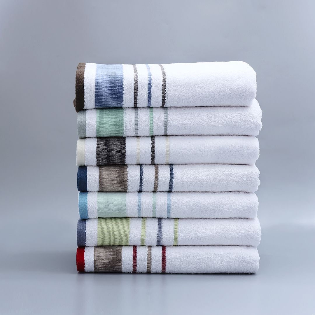 Super Soft Rainbow Stripes Bath Towels - Navy Blue Stripes