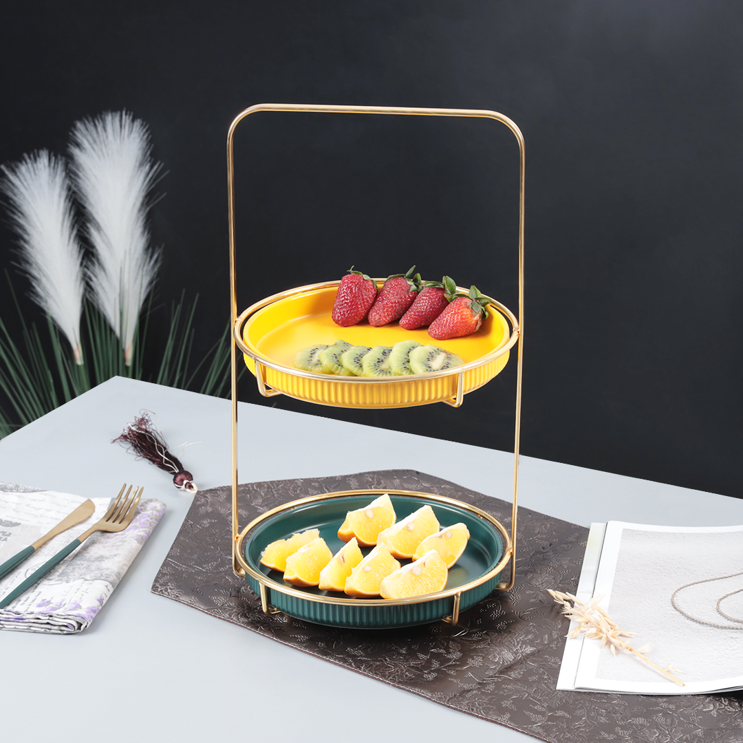 Nordic Style Yellow Green 2 Tier Round Marble Serving Tray