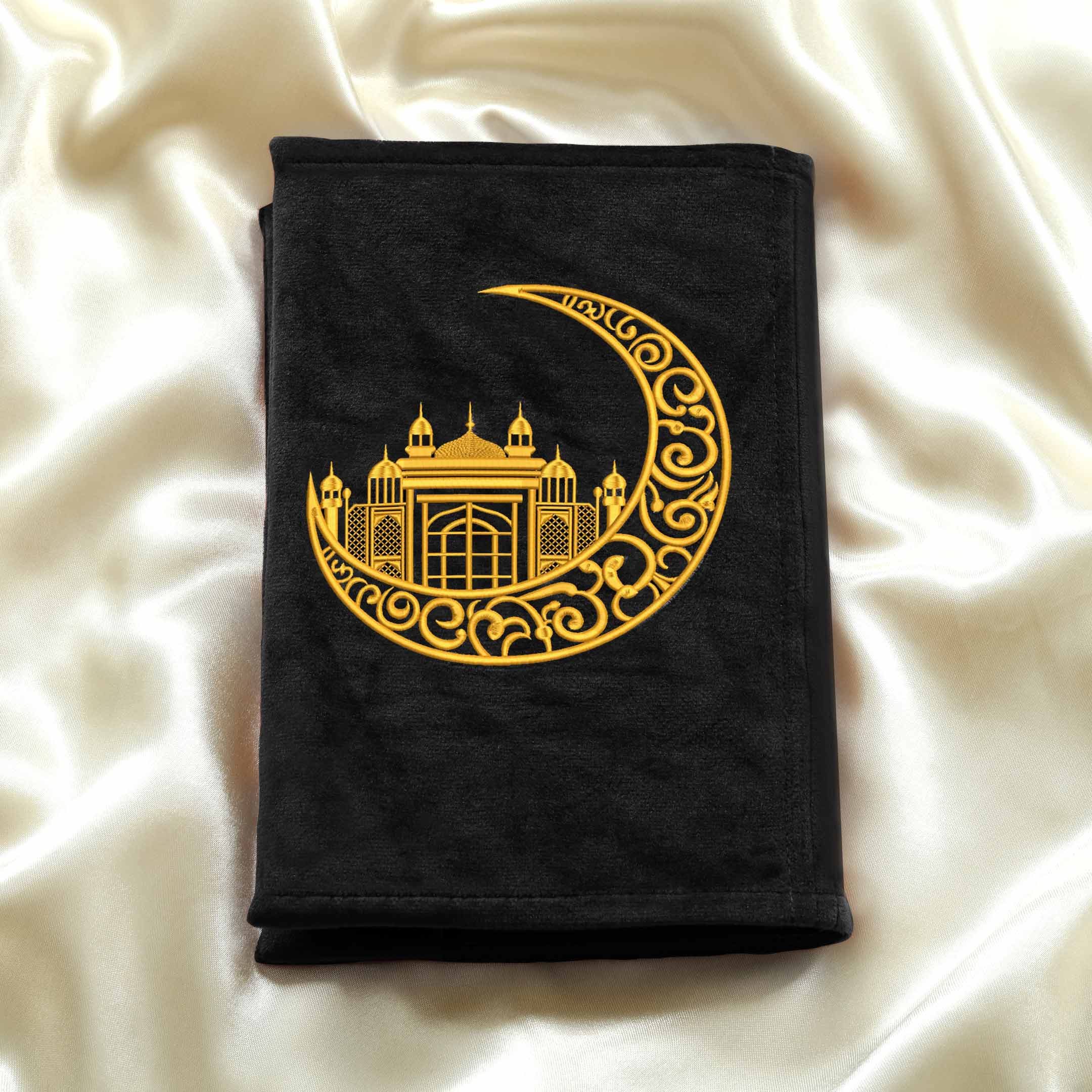 Moon Embroidered Black Velvet Quran Pak with Cover