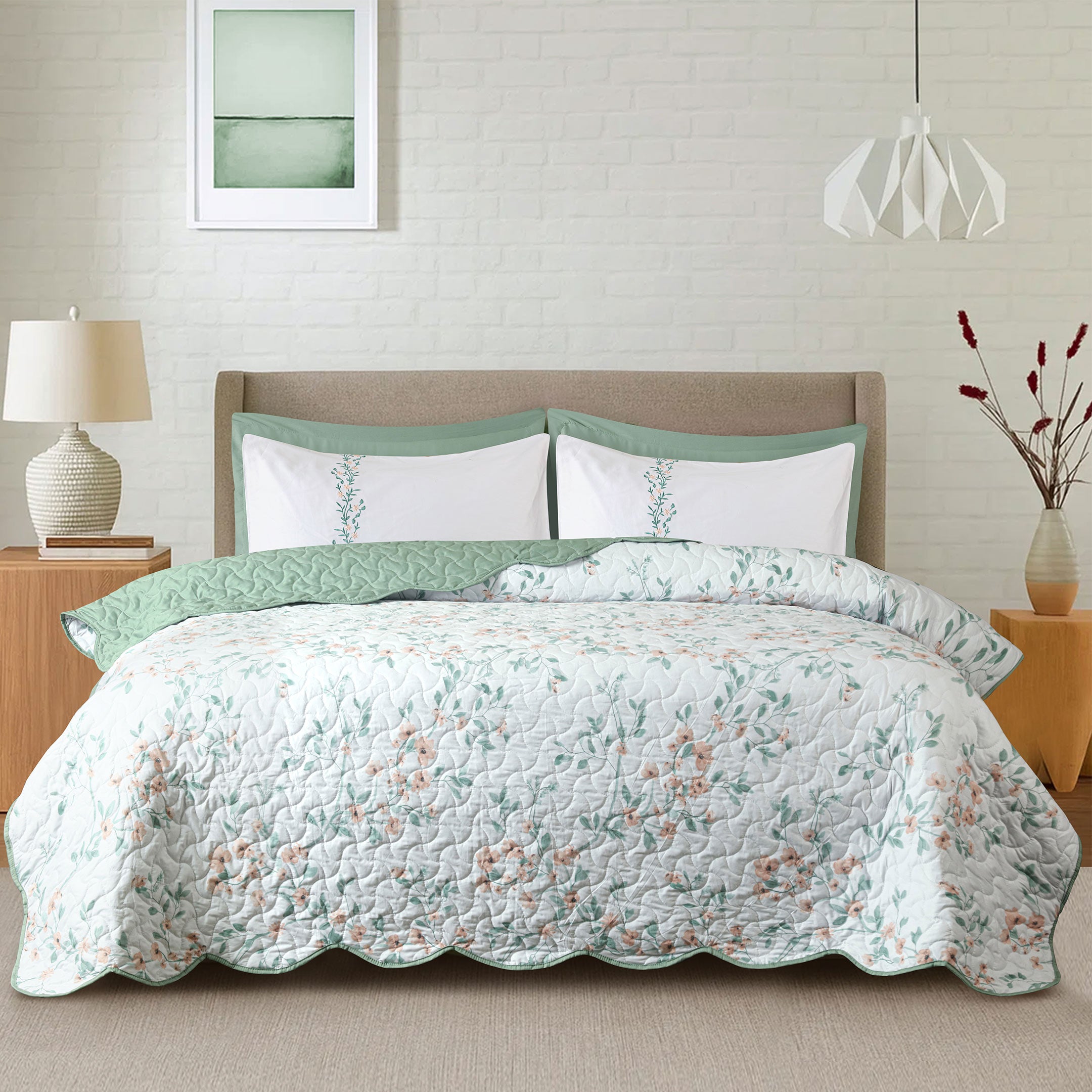 Sage Solace Printed Summer Bedspread 6PCS Set
