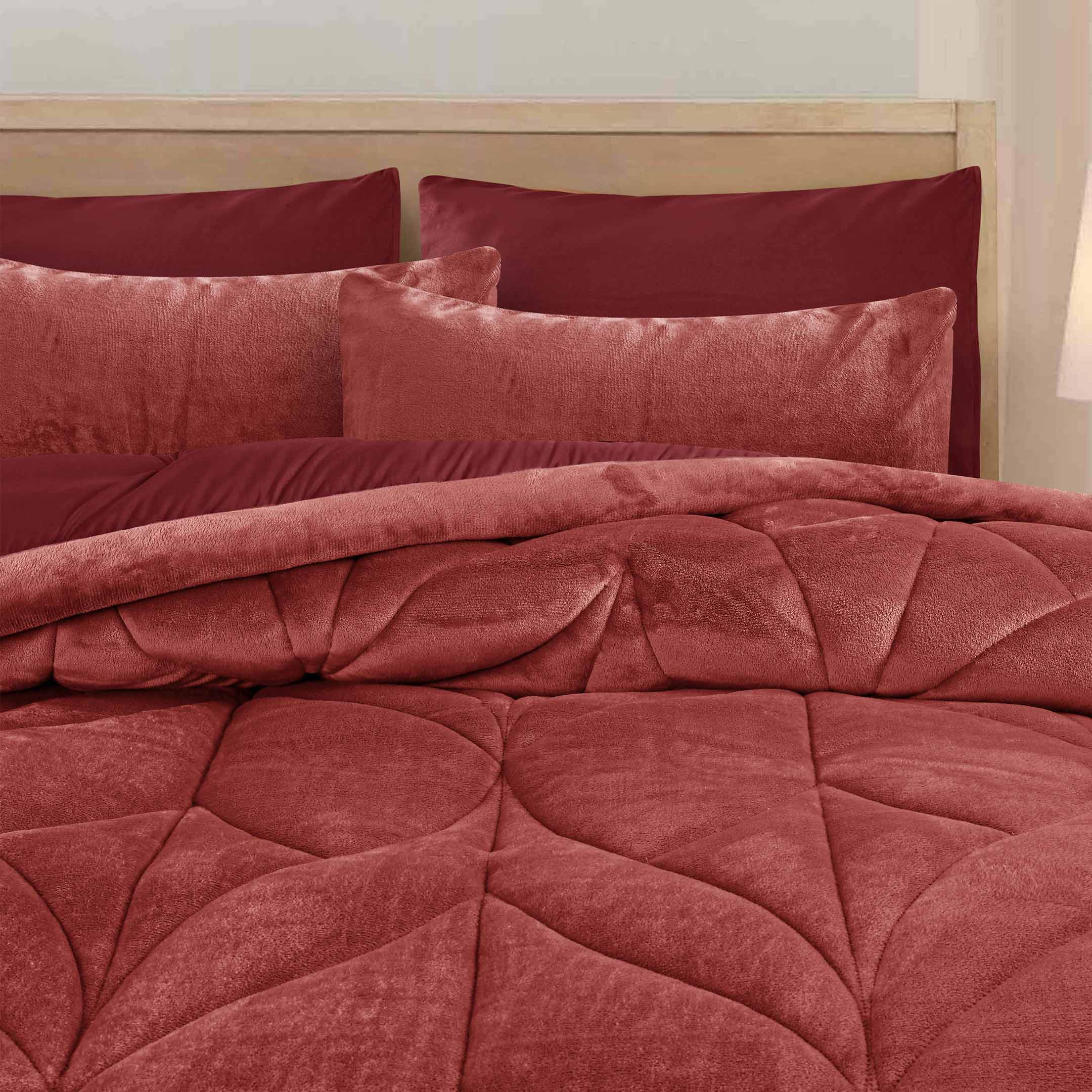 Diamond Puff Quilted 6pc Set-Red Dahlia