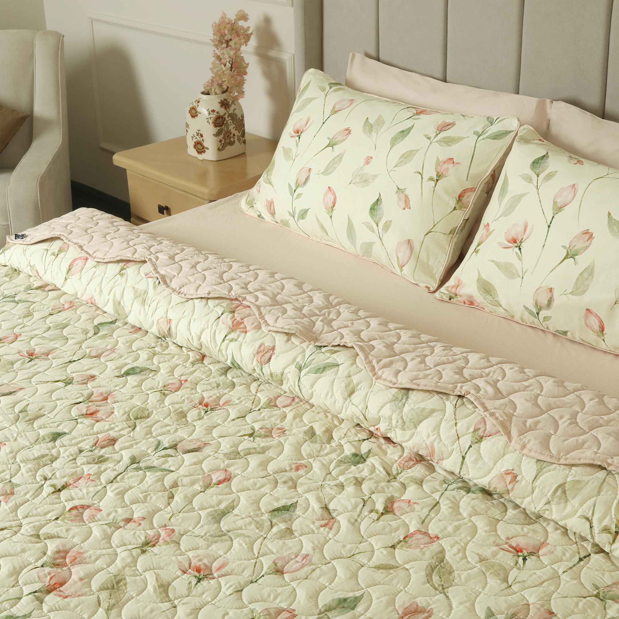 Blush Serenity Summer Quilted Bedspread-3pc Set