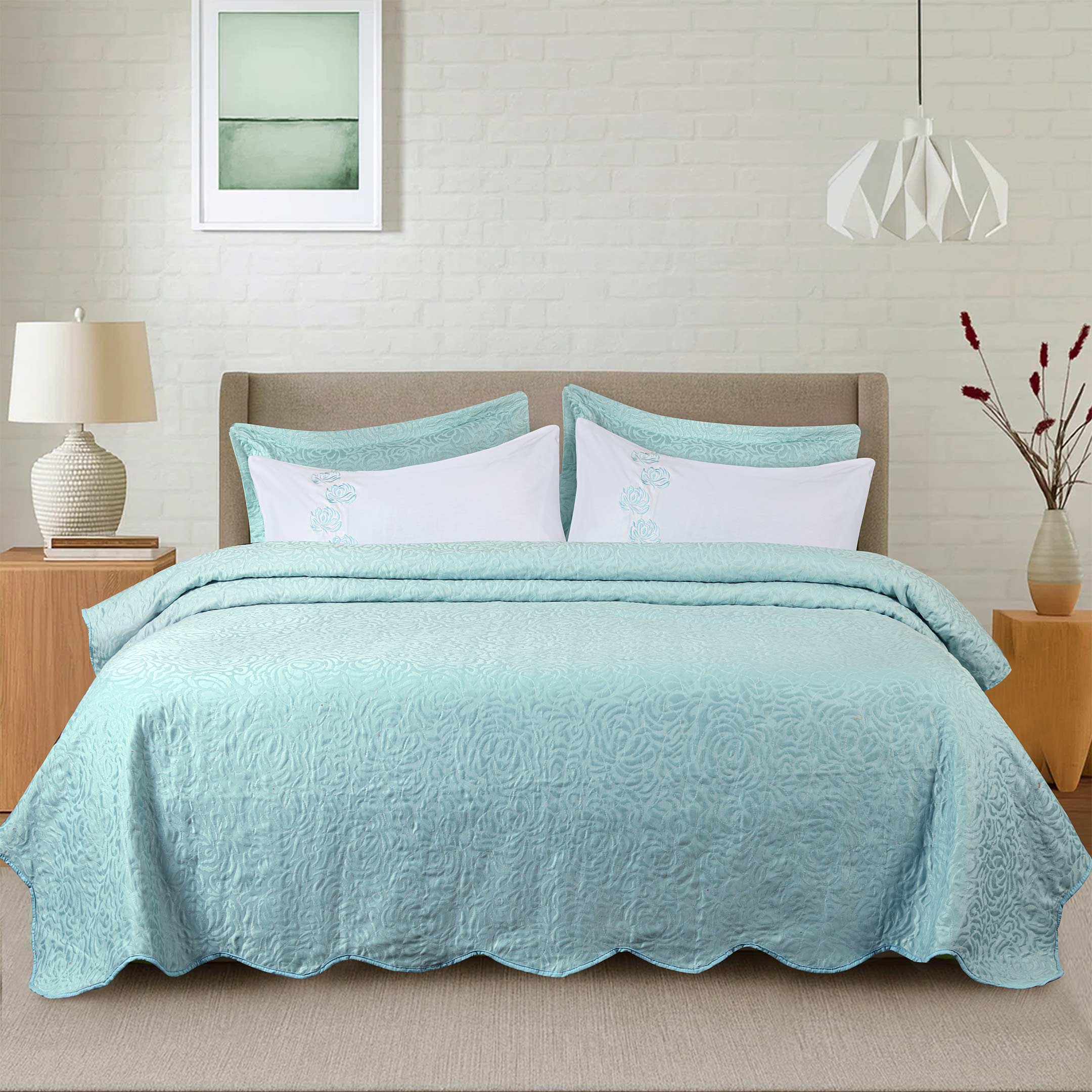 Serena Aqua Jacquard Summer Bedspread 6PCS Set