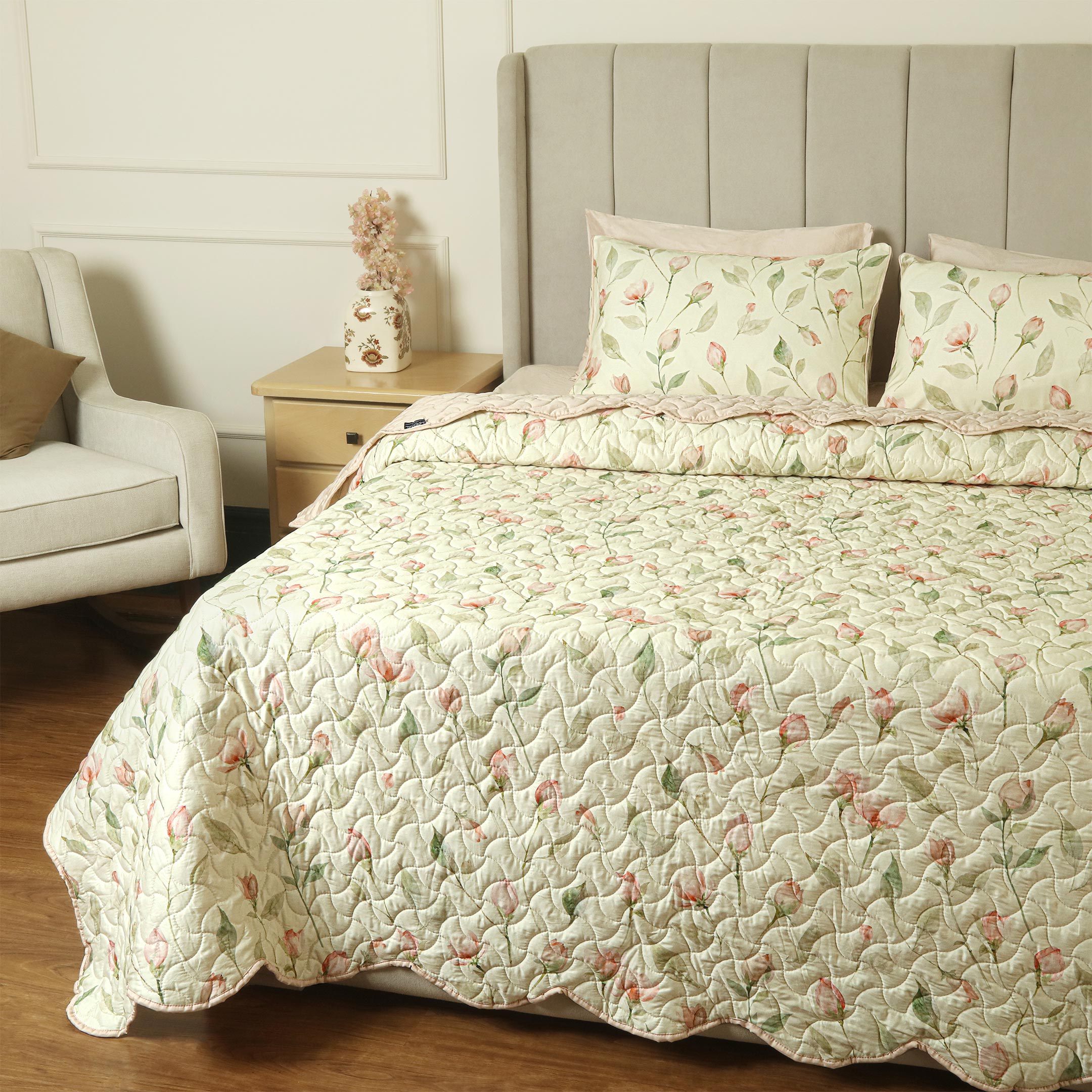 Blush Serenity Summer Quilted Bedspread-3pc Set
