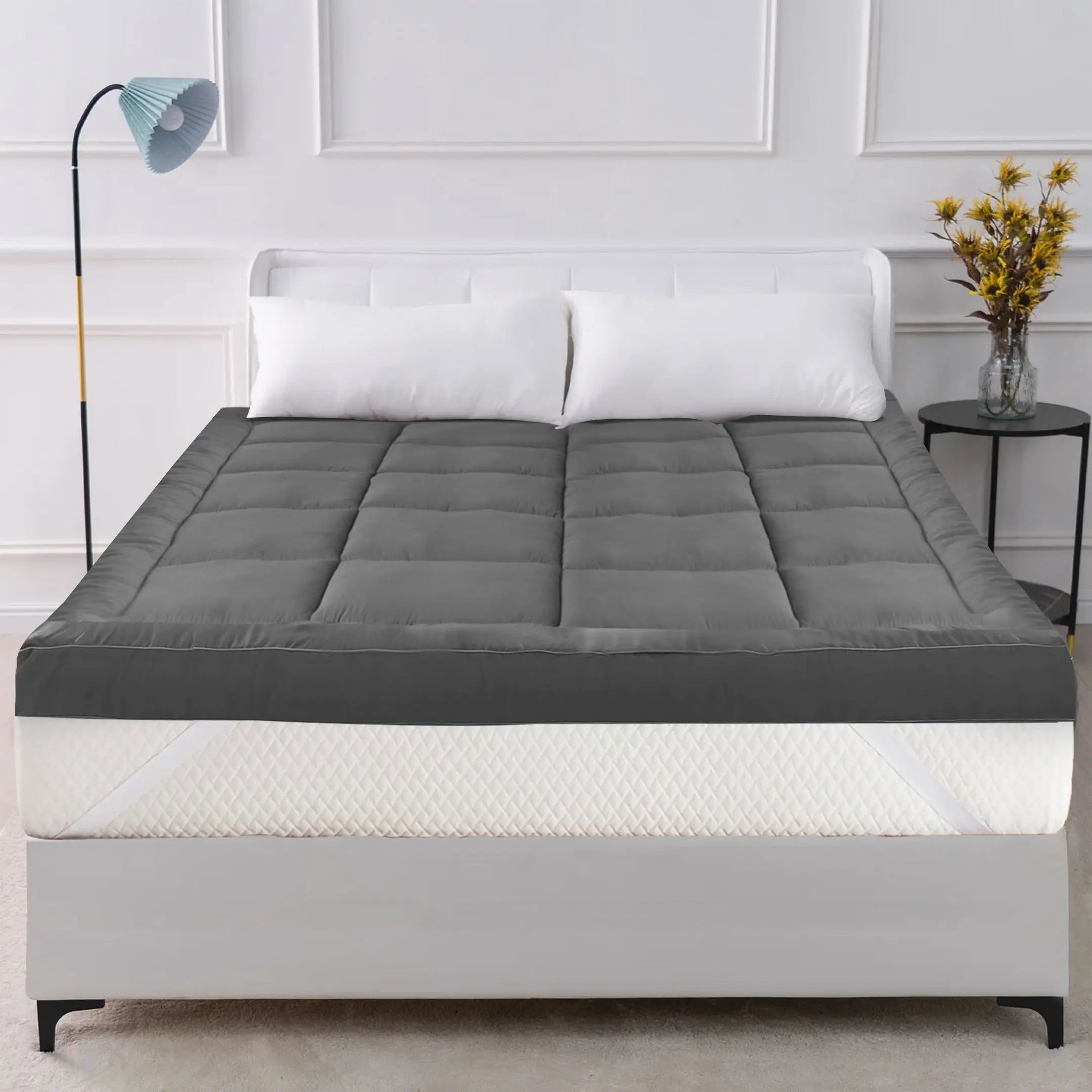 Square Quilted Mattress Topper Grey