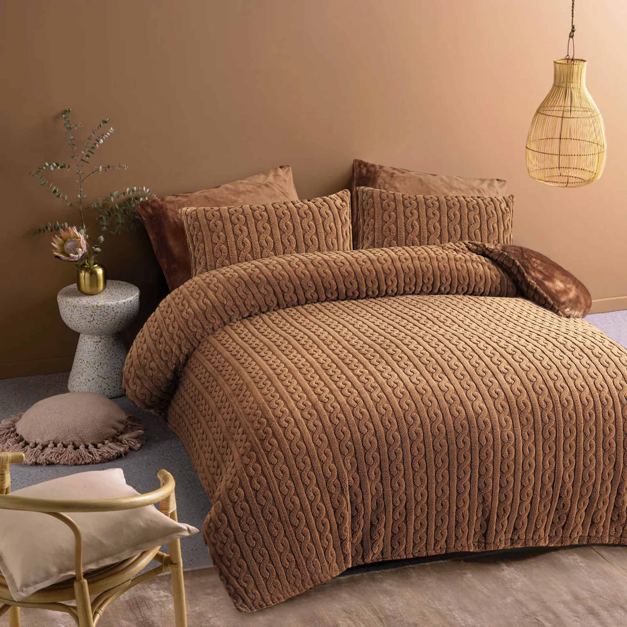 Luxury Knotted Fleece Fluff 6pc Razaye Set-Mocha Brown