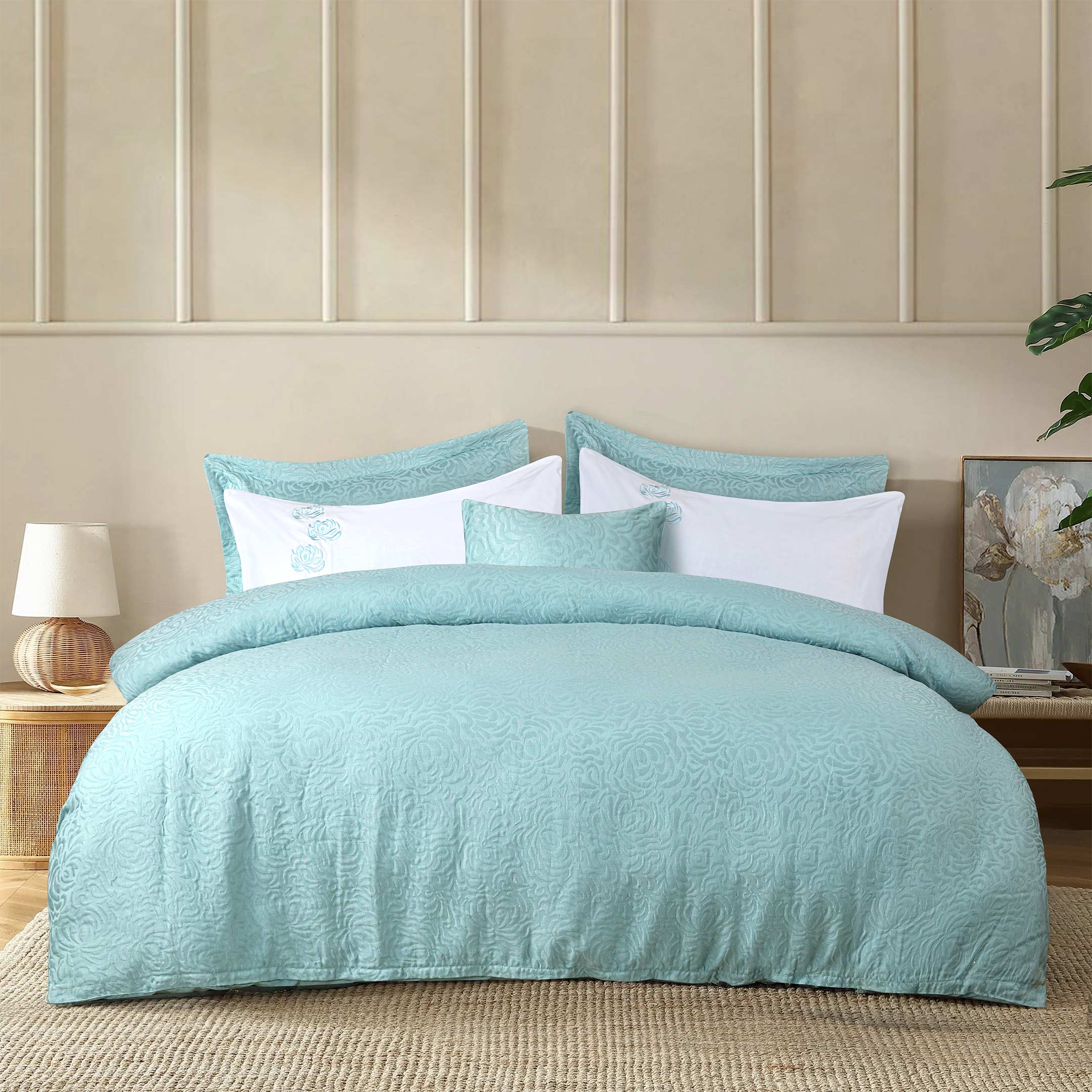 Serena Aqua Jacquard Duvet Cover Set