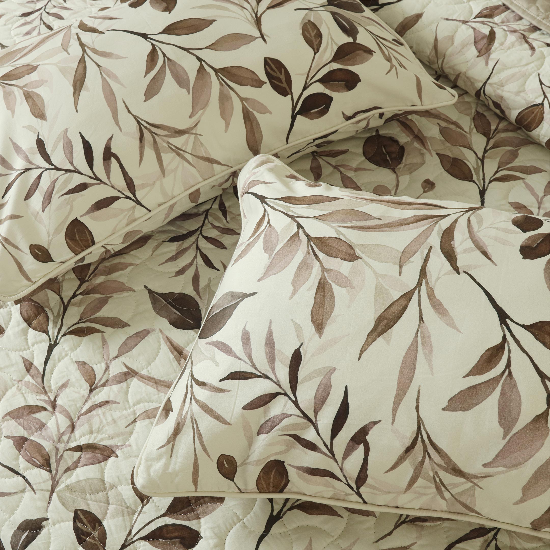 Rosewood Leaves Summer Quilted Bedspread-3pc Set