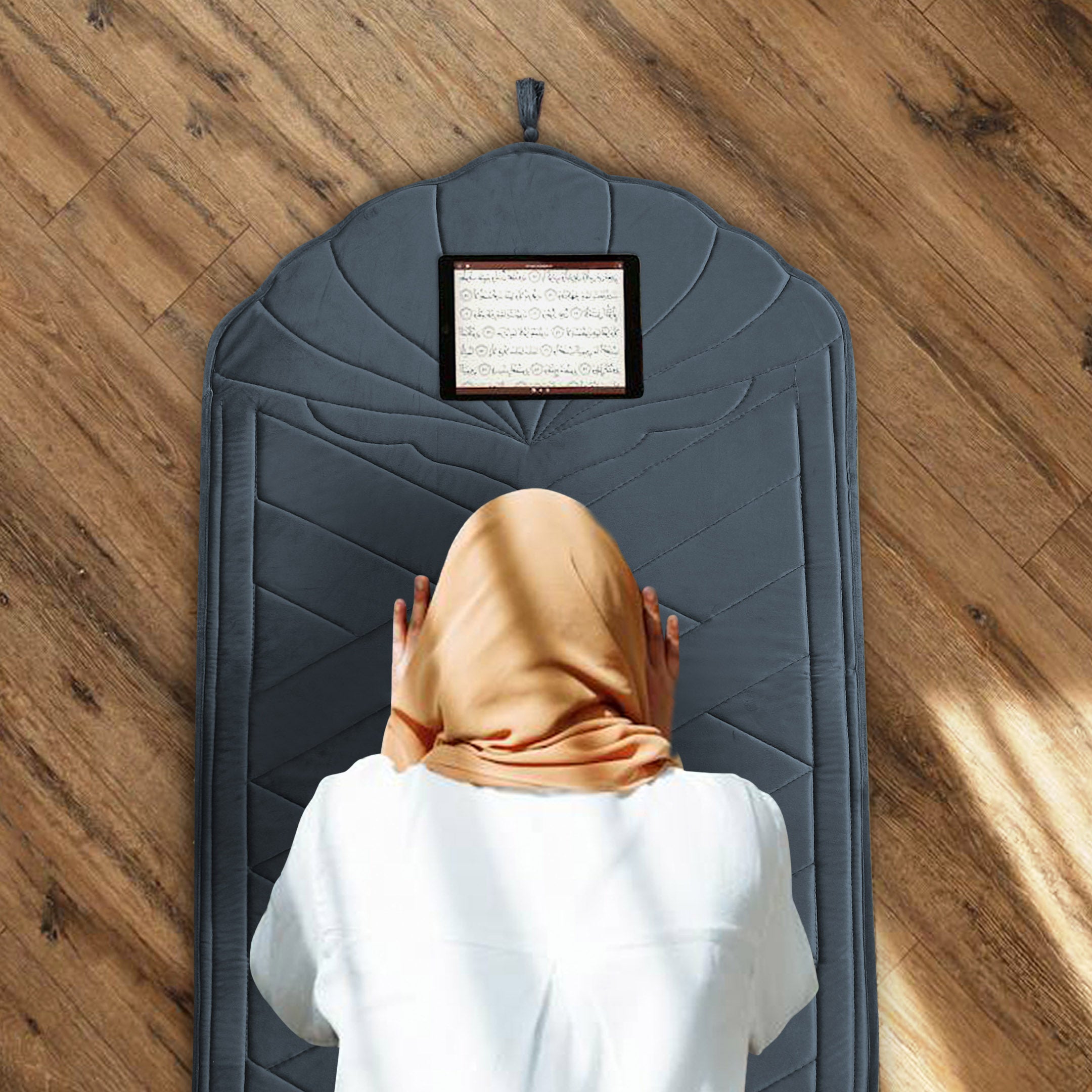 Turkish Style Quilted Velvet Padded Prayermat Grey