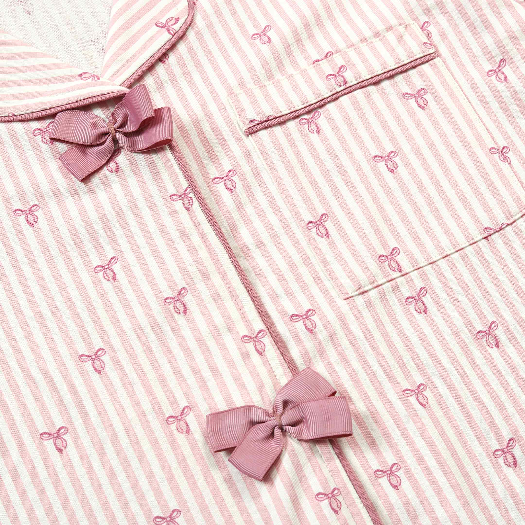 Pink Stripe Bow Lounge wear- 2pc set