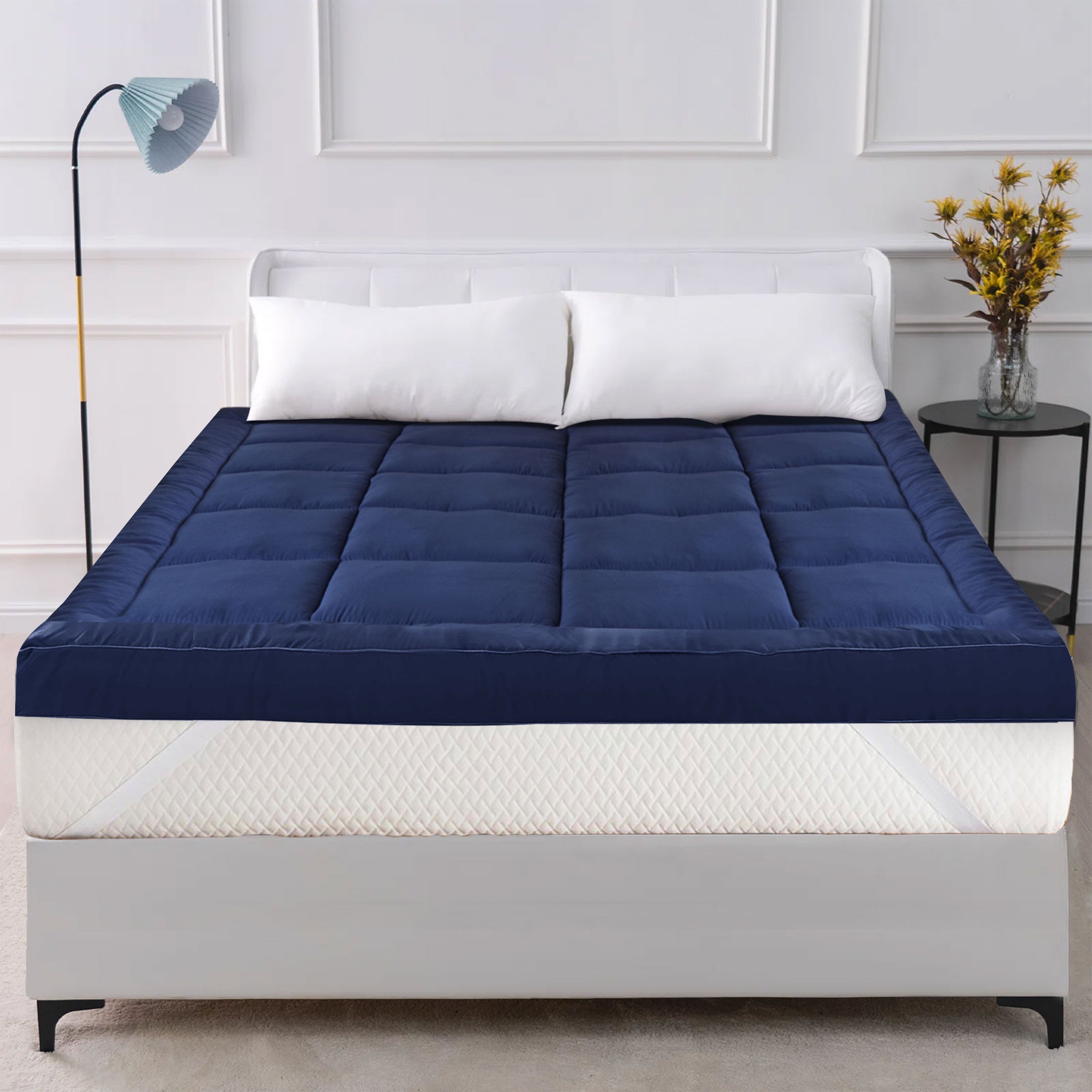 Square Quilted Mattress Topper Navy