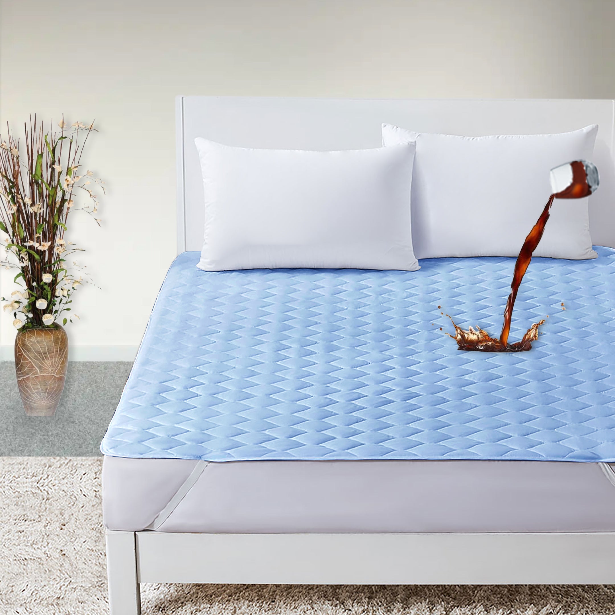 Waterproof Quilted Mattress Protectors With Elastic Strap Sky