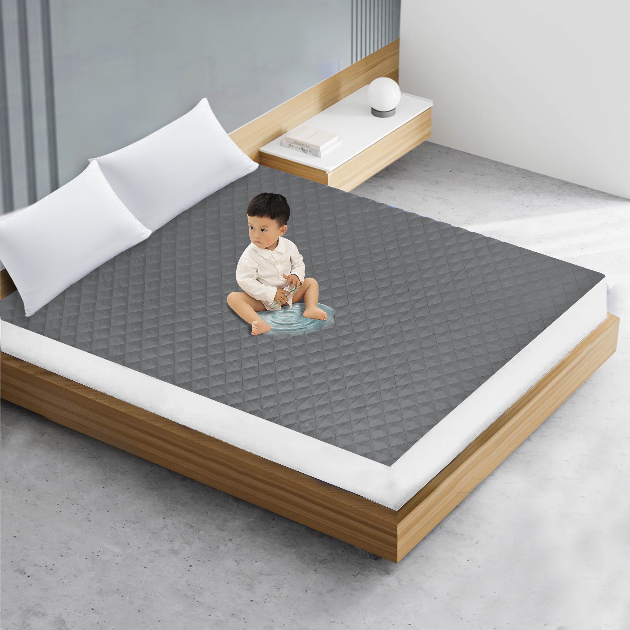 Waterproof Quilted Mattress Protectors Fitted Grey
