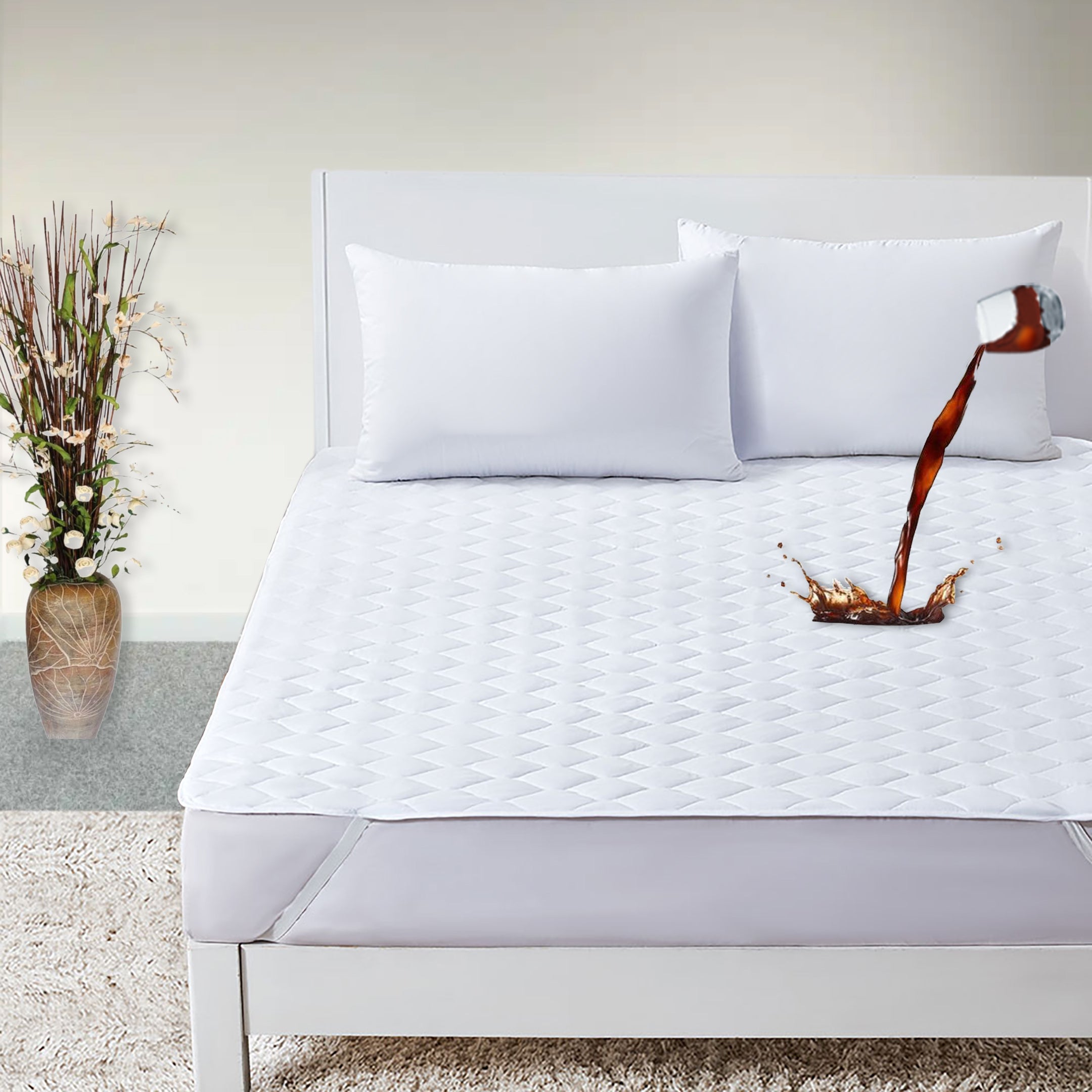 Waterproof Quilted Mattress Protectors With Elastic Strap White