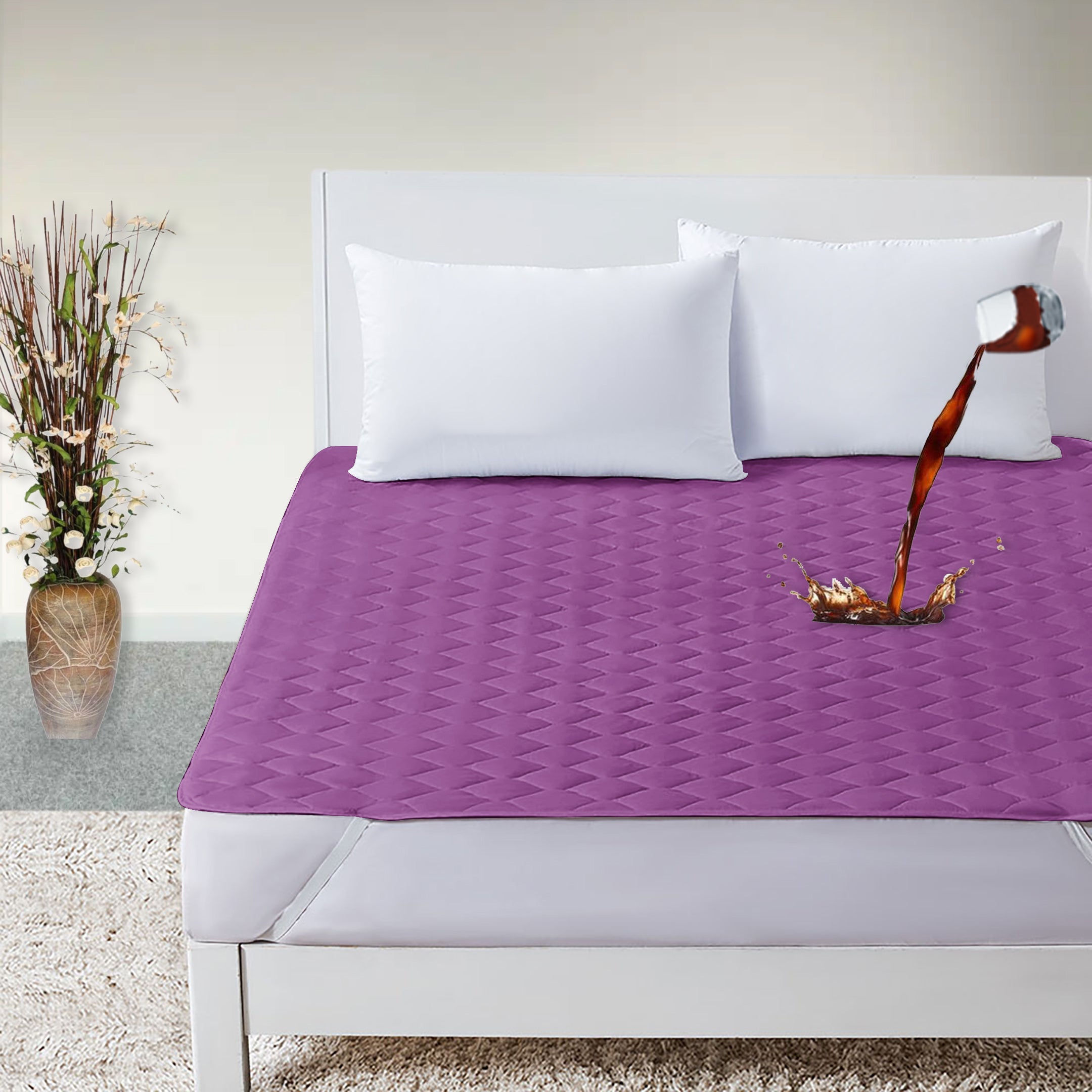 Waterproof Quilted Mattress Protectors With Elastic Strap Lilac