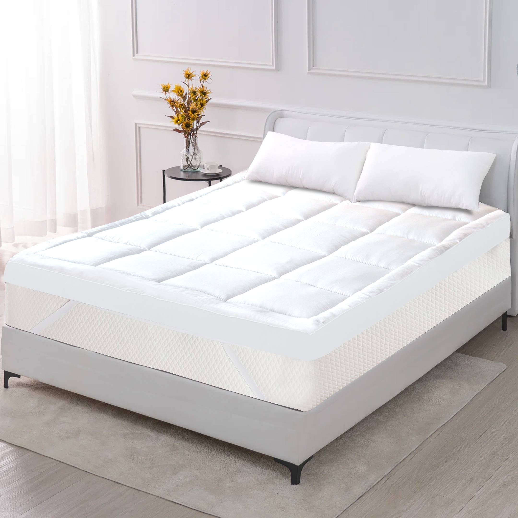 Square Quilted Mattress Topper White