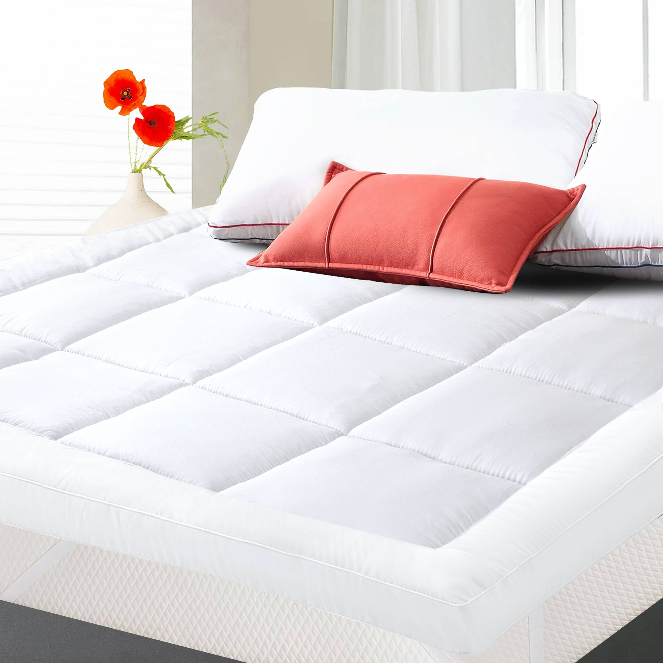 Square Quilted Mattress Topper White