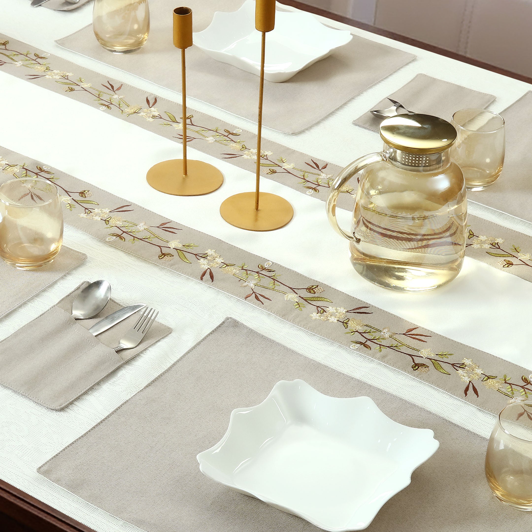 Serene Floral Embroidered - Dining Table Set