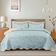 Blue Blossom Quilted Summer Bedspread 3PCS Set