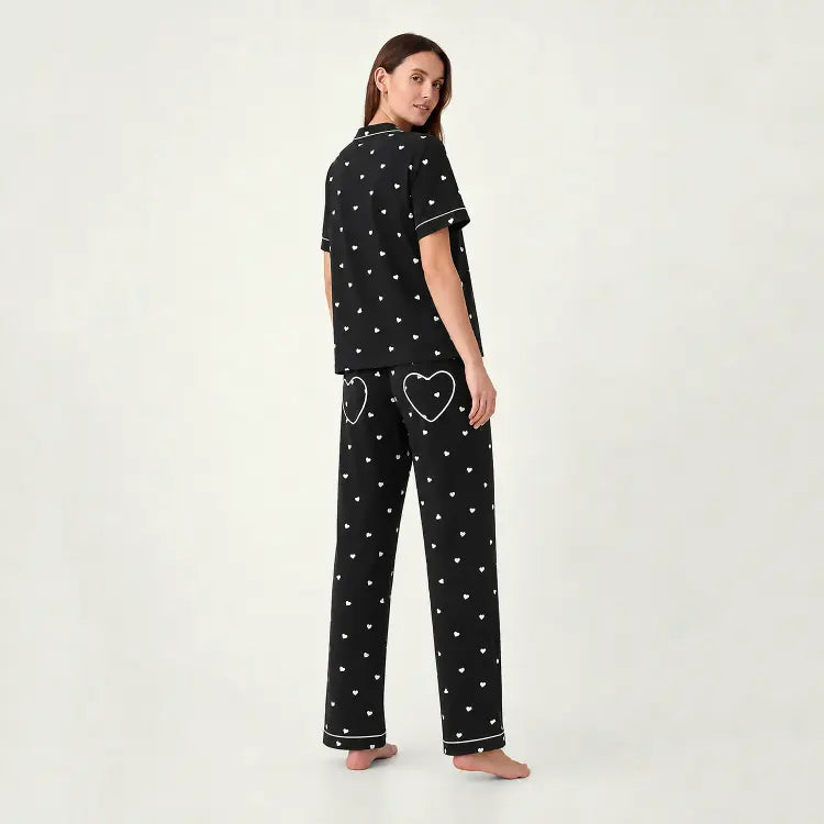White Heart Printed Lounge wear- 2pc set